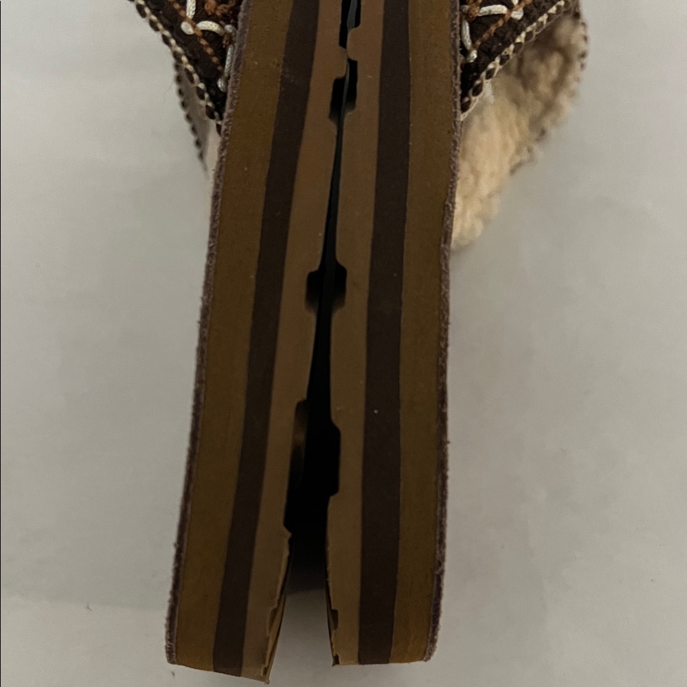 UGG Brown Suede Shearling Thong Sandals with Woven Strap Sz 9 - Picture 12 of 16